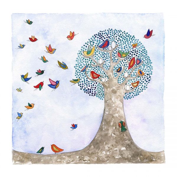 Arbol Y Pajaros Volando